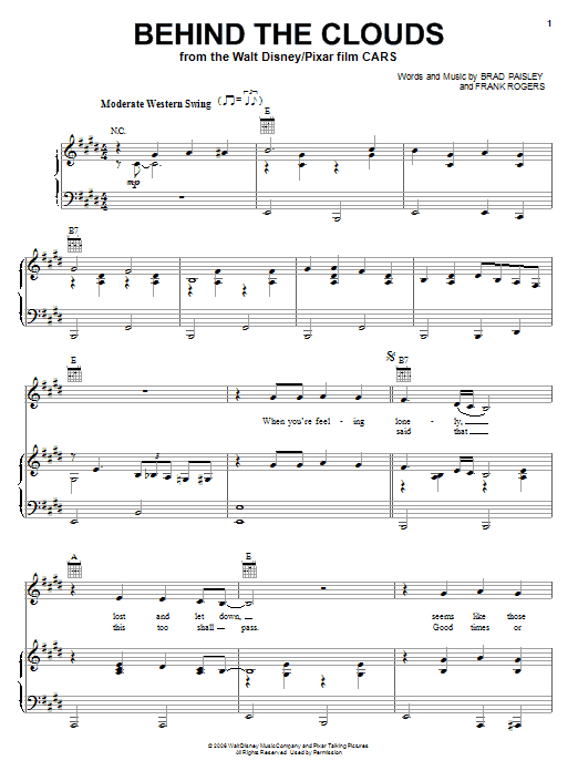 Learn to play Brad Paisley Behind The Clouds sheet music for Piano, Vocal & Guitar (Right-Hand Melody) in minutes. Brad Paisley Behind The Clouds sheet music preview music notes and score for Piano, Vocal & Guitar (Right-Hand Melody) including 4 page(s)