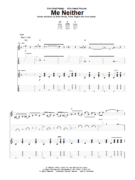 Learn to play Brad Paisley Me Neither sheet music for Guitar Tab in minutes. Brad Paisley Me Neither sheet music preview music notes and score for Guitar Tab including 12 page(s)