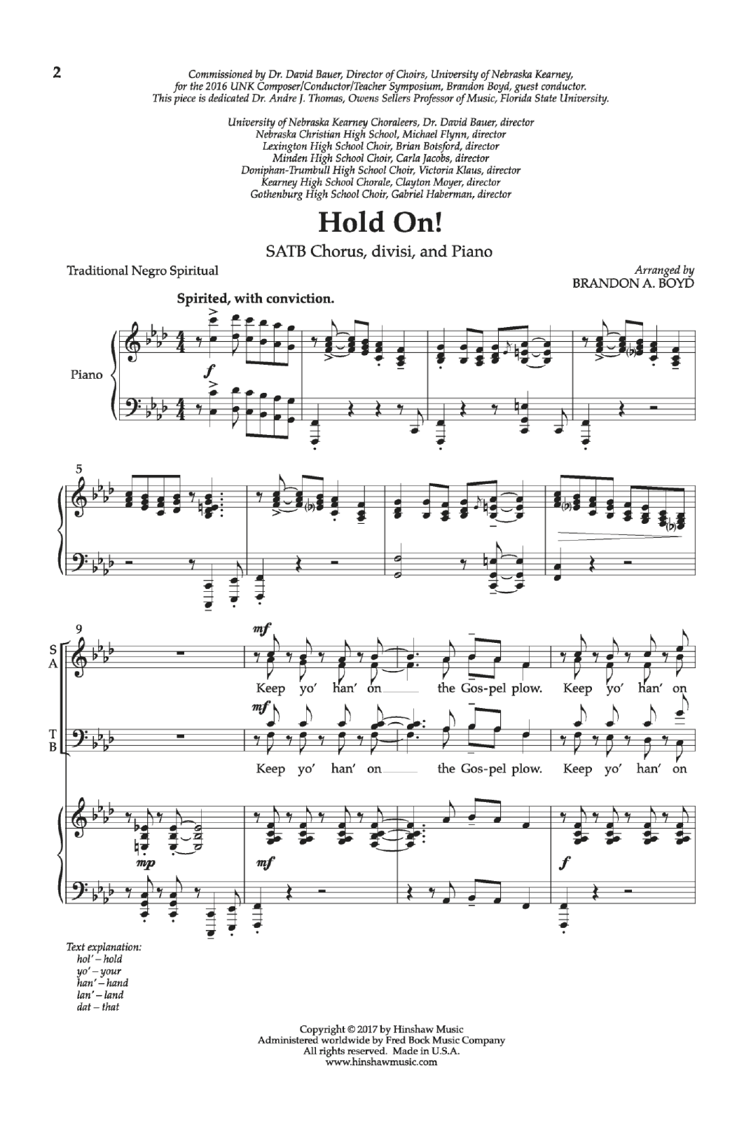 Brandon A. Boyd Hold On! sheet music, chords, lyrics - Printable PDF for Choral