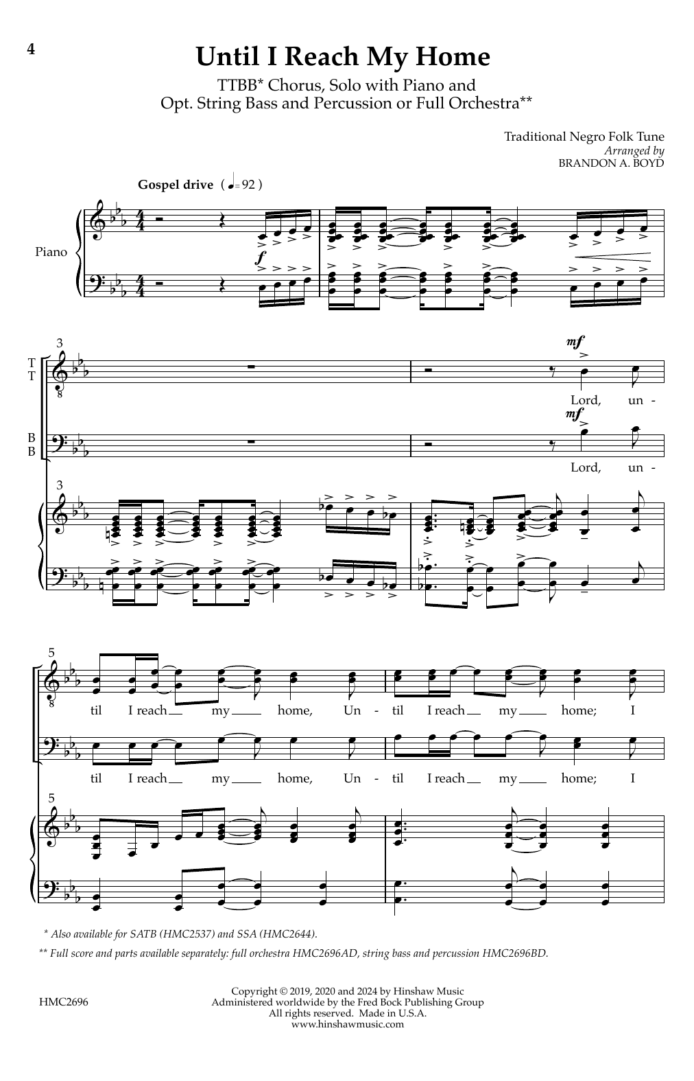 Brandon A. Boyd Until I Reach My Home sheet music, chords, lyrics - Printable PDF for TTBB Choir