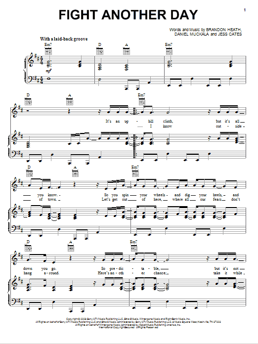 Brandon Heath Fight Another Day sheet music, chords, lyrics - Printable PDF for Piano, Vocal & Guitar (Right-Hand Melody)