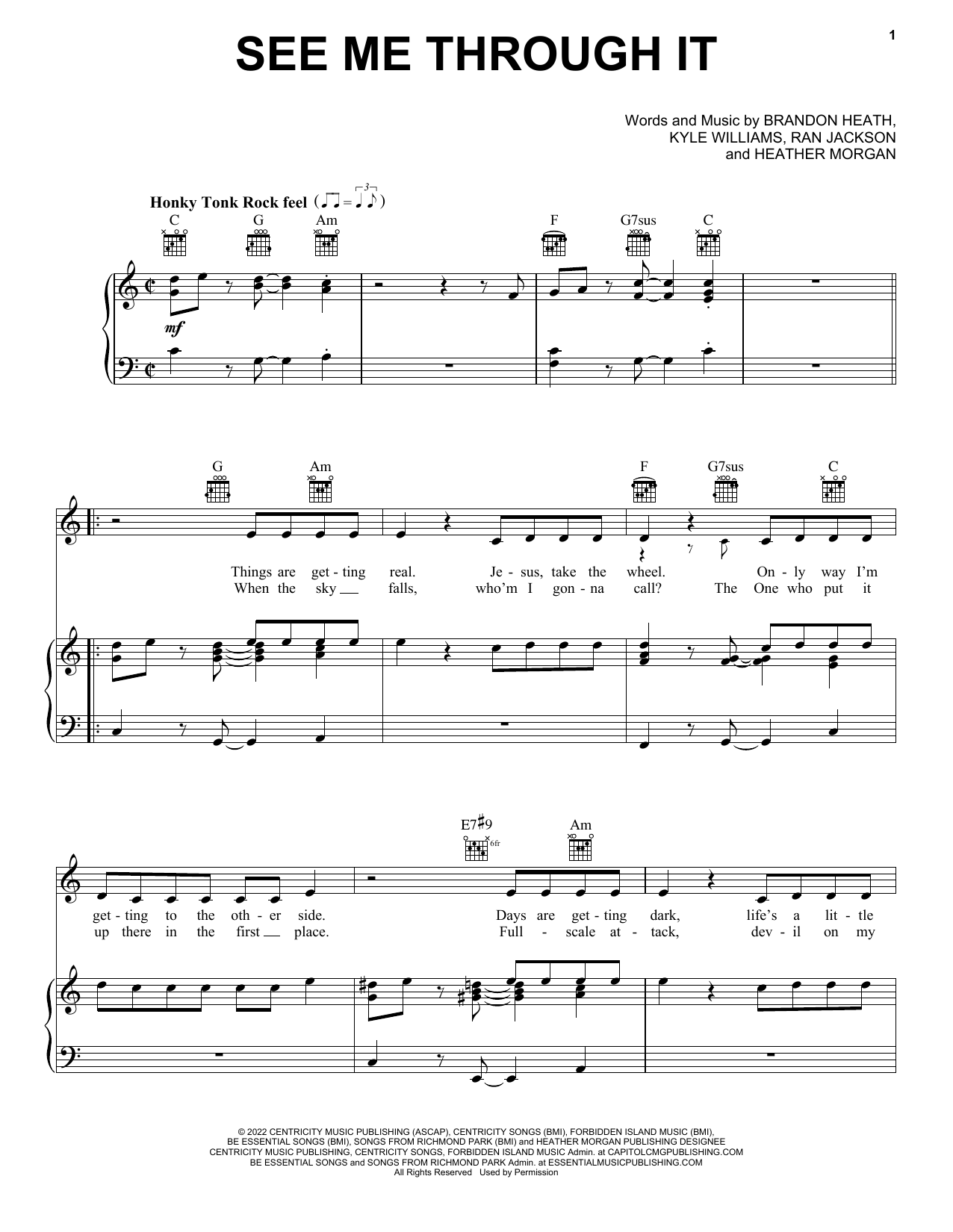 Brandon Heath See Me Through It sheet music, chords, lyrics - Printable PDF for Piano, Vocal & Guitar Chords (Right-Hand Melody)