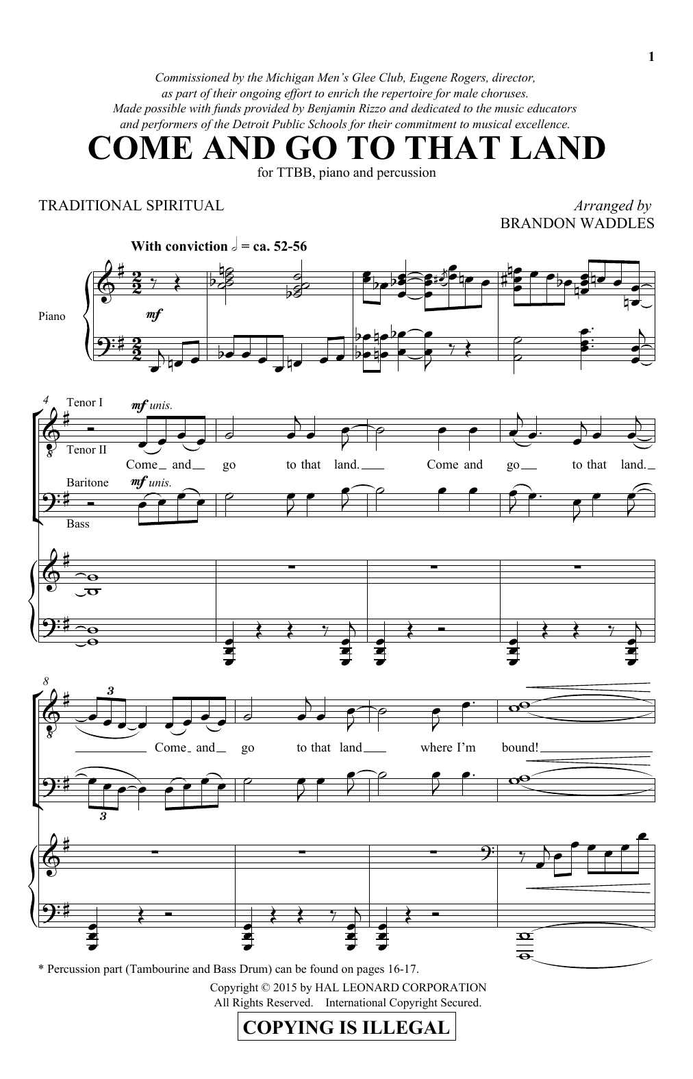 Traditional Spiritual Come And Go To That Land (arr. Brandon Waddles) sheet music, chords, lyrics - Printable PDF for TTBB
