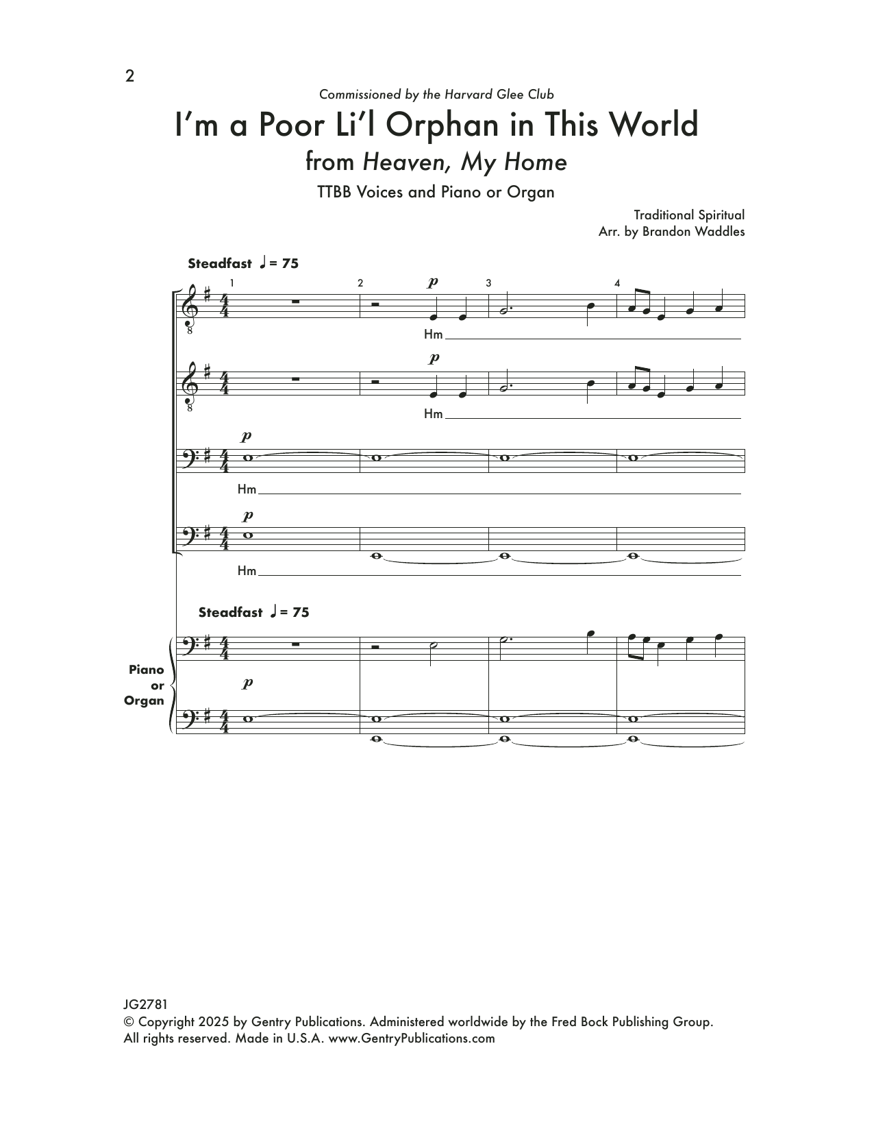Brandon Waddles I'm a Poor Li'l Orphan In This World sheet music, chords, lyrics - Printable PDF for TTBB Choir