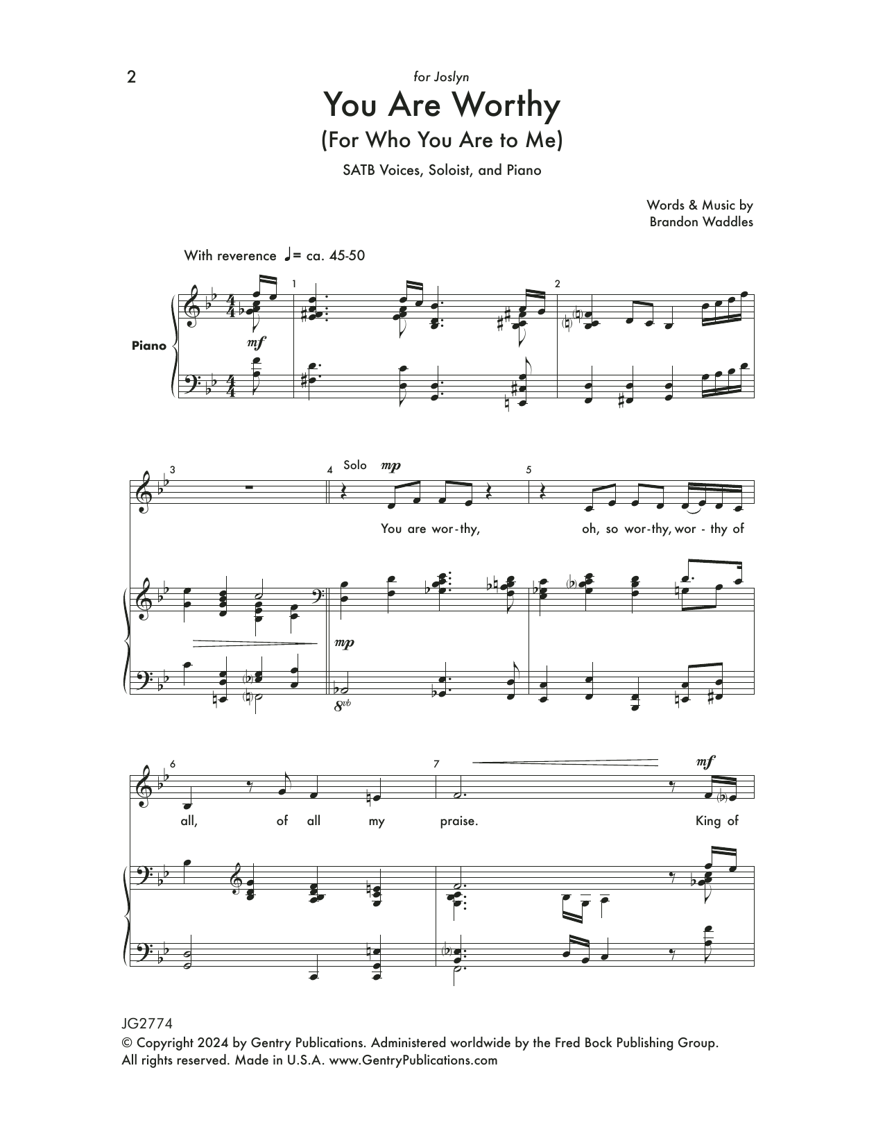 Brandon Waddles You Are Worthy sheet music, chords, lyrics - Printable PDF for SATB Choir