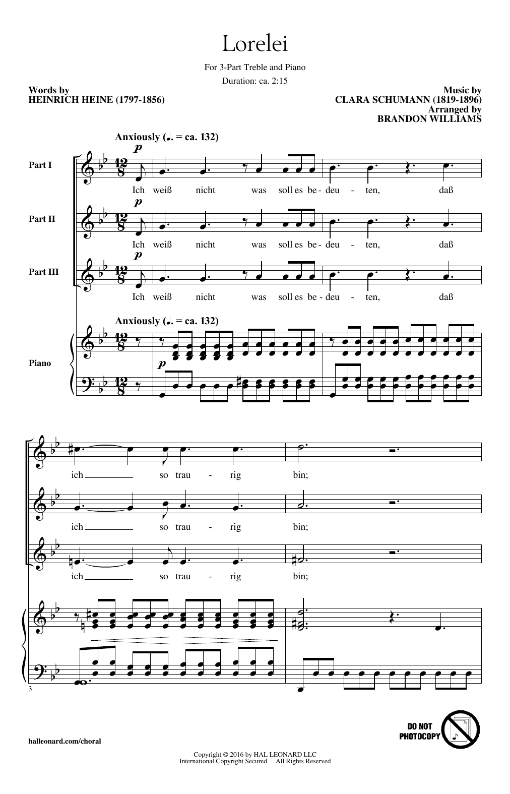 Brandon Williams Lorelei sheet music, chords, lyrics - Printable PDF for 3-Part Treble