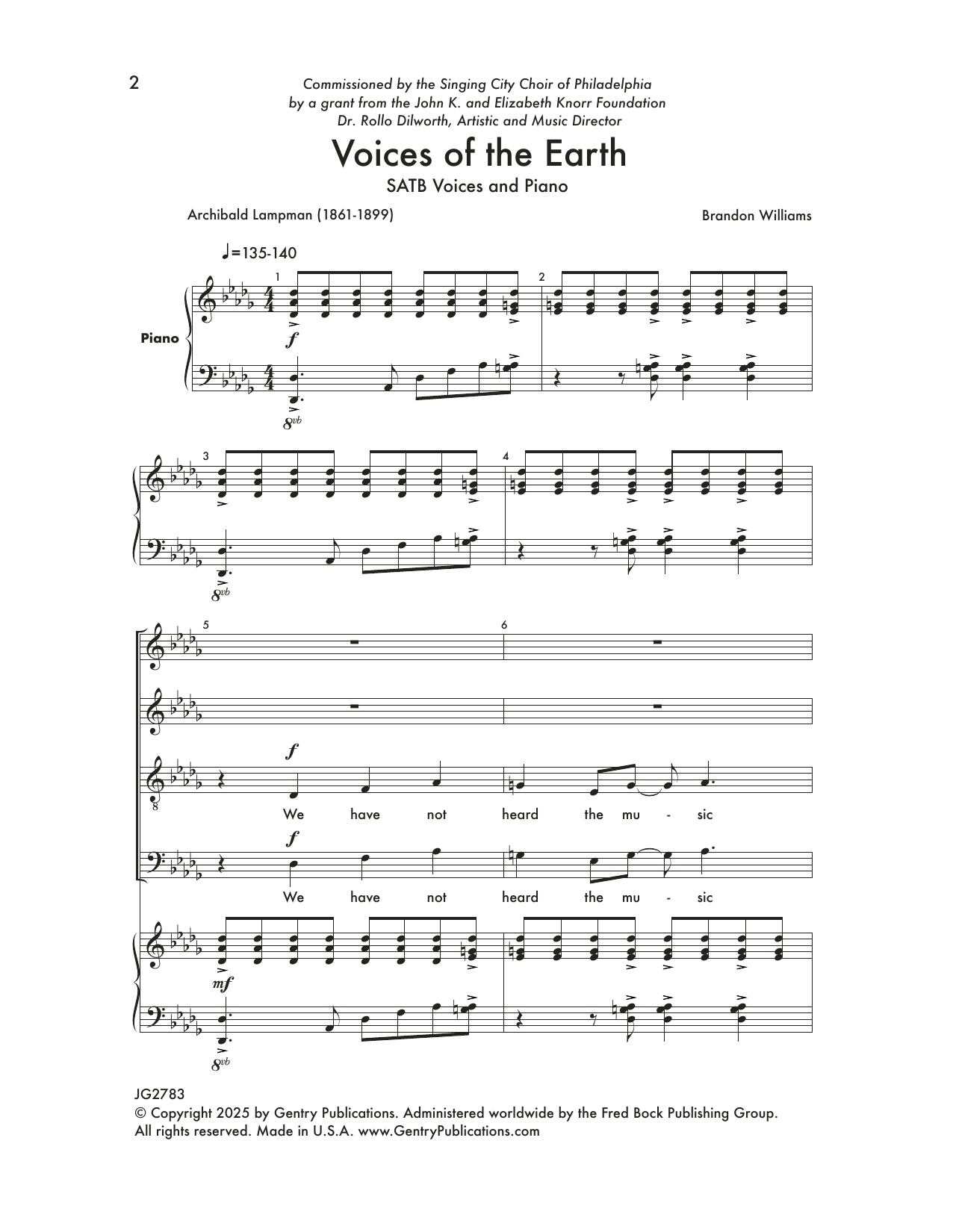Brandon Williams Voices of the Earth sheet music, chords, lyrics - Printable PDF for SATB Choir