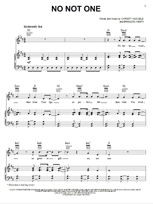 Learn to play Brandon Heath No Not One sheet music for Piano, Vocal & Guitar (Right-Hand Melody) in minutes. Brandon Heath No Not One sheet music notes and chords