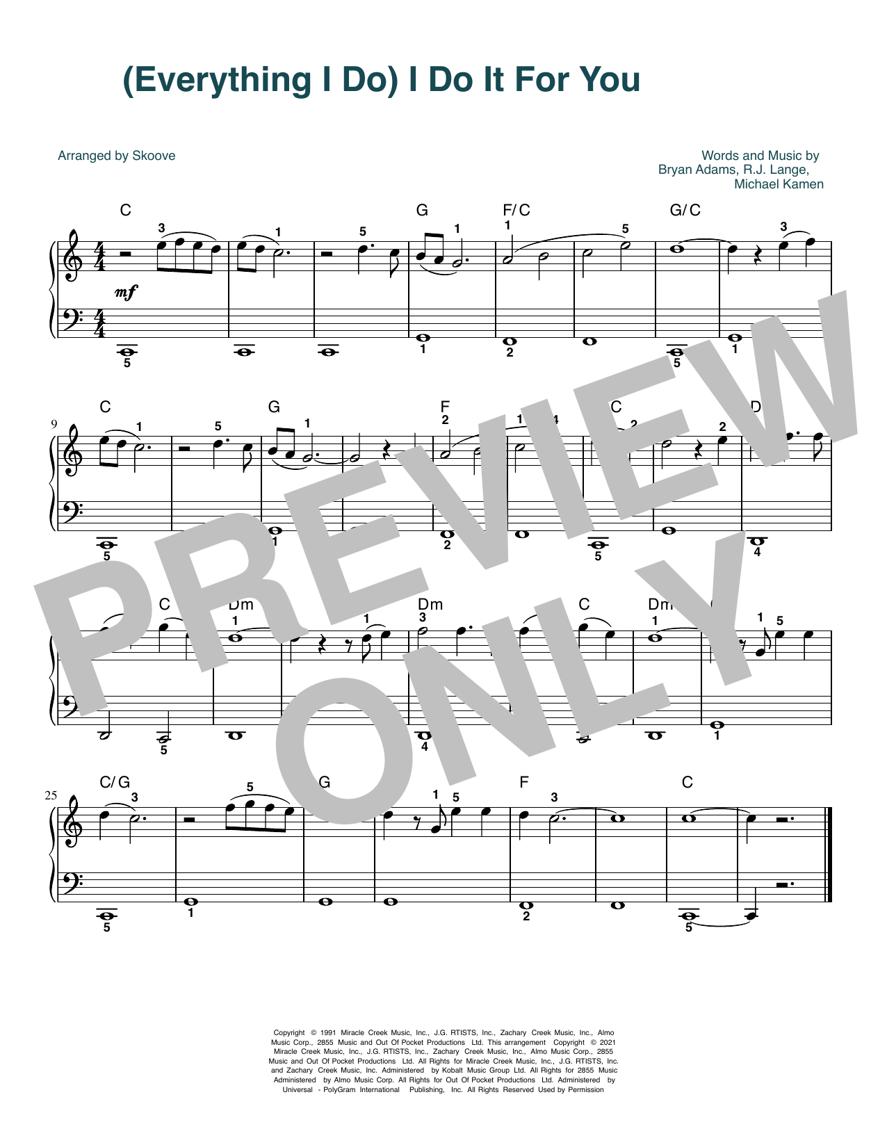 Brandy (Everything I Do) I Do It For You (arr. Skoove) sheet music, chords, lyrics - Printable PDF for Beginner Piano (Abridged)