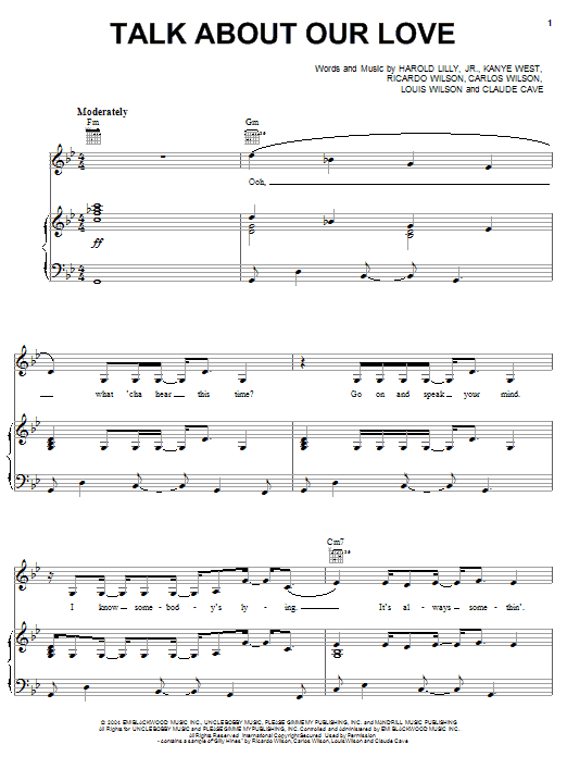 Brandy Talk About Our Love (feat. Kanye West) sheet music, chords, lyrics - Printable PDF for Piano, Vocal & Guitar (Right-Hand Melody)