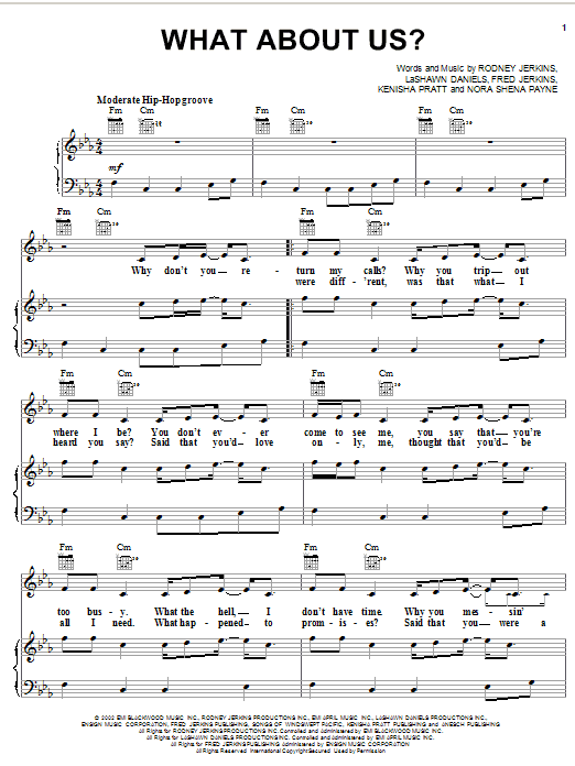 Brandy What About Us? sheet music, chords, lyrics - Printable PDF for Piano, Vocal & Guitar (Right-Hand Melody)