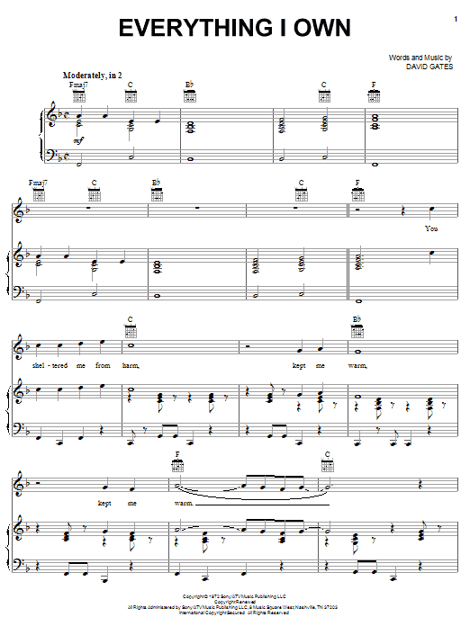 Learn to play Bread Everything I Own sheet music for Piano, Vocal & Guitar (Right-Hand Melody) in minutes. Bread Everything I Own sheet music notes and chords