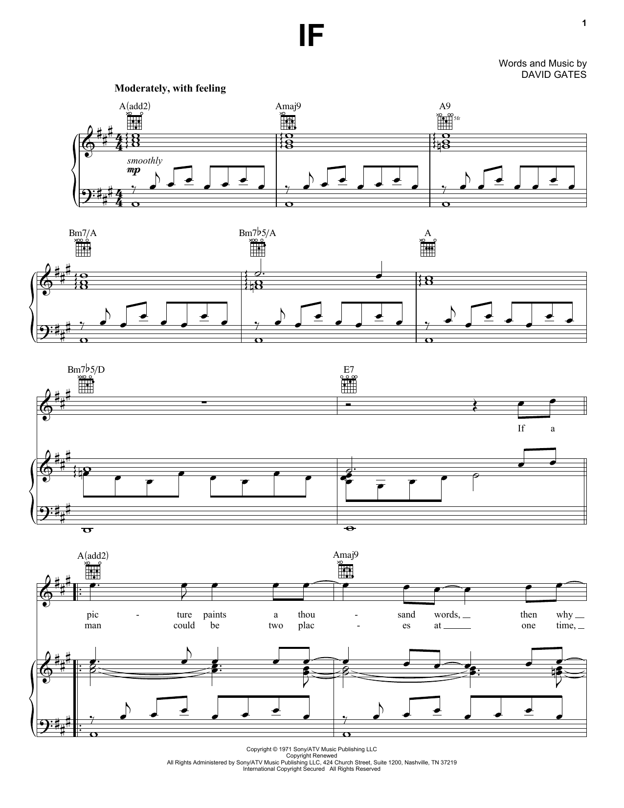 Bread If sheet music preview music notes and score for Piano, Vocal & Guitar (Right-Hand Melody) including 4 page(s)