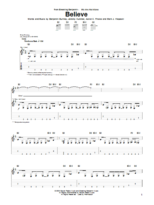 Learn to play Breaking Benjamin Believe sheet music for Guitar Tab in minutes. Breaking Benjamin Believe sheet music preview music notes and score for Guitar Tab including 6 page(s)