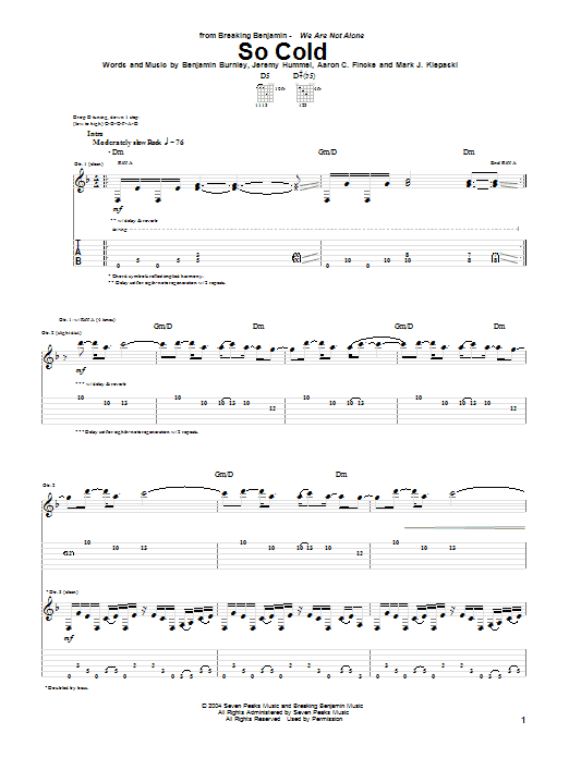 Learn to play Breaking Benjamin So Cold sheet music for Guitar Tab in minutes. Breaking Benjamin So Cold sheet music preview music notes and score for Guitar Tab including 9 page(s)