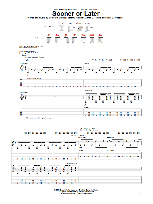 Breaking Benjamin Sooner Or Later sheet music preview music notes and score for Guitar Tab including 11 page(s)