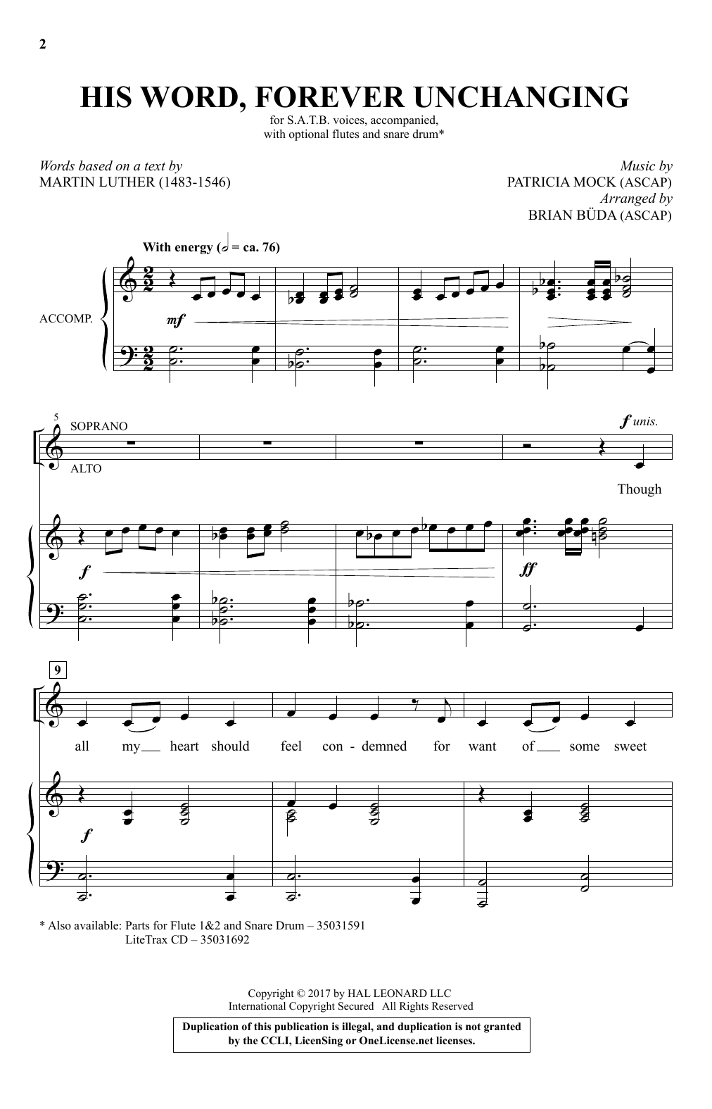 Brian Büda His Word, Forever Unchanging sheet music, chords, lyrics - Printable PDF for SATB