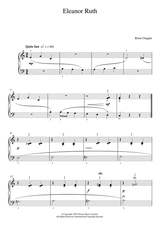 Learn to play Brian Chapple Eleanor Ruth (from In The Pink) sheet music for Piano in minutes. Brian Chapple Eleanor Ruth (from In The Pink) sheet music notes and chords