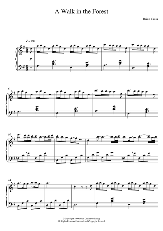 Learn to play Brian Crain A Walk In The Forest sheet music for Piano in minutes. Brian Crain A Walk In The Forest sheet music notes and chords