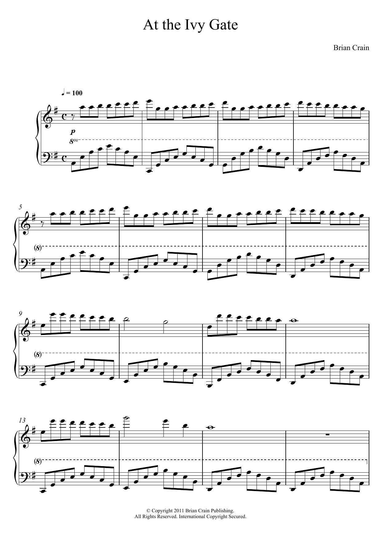 Learn to play Brian Crain At The Ivy Gate sheet music for Piano in minutes. Brian Crain At The Ivy Gate sheet music preview music notes and score for Piano including 4 page(s)