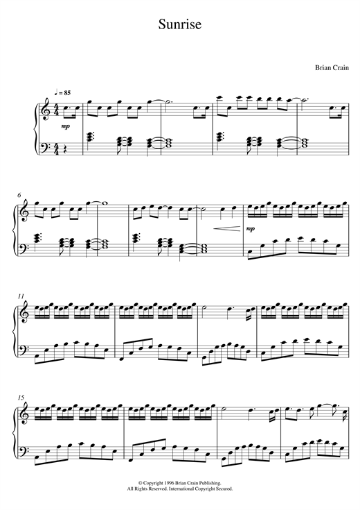 Learn to play Brian Crain Sunrise sheet music for Piano in minutes. Brian Crain Sunrise sheet music notes and chords