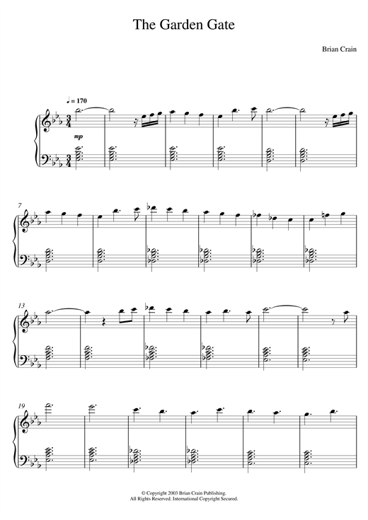 Learn to play Brian Crain The Garden Gate sheet music for Piano in minutes. Brian Crain The Garden Gate sheet music notes and chords