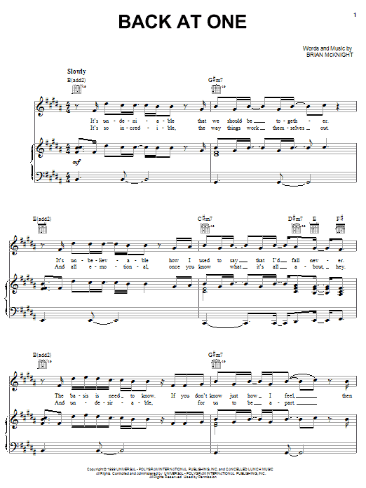 Learn to play Brian McKnight Back At One sheet music for Piano, Vocal & Guitar (Right-Hand Melody) in minutes. Brian McKnight Back At One sheet music preview music notes and score for Piano, Vocal & Guitar (Right-Hand Melody) including 5 page(s)