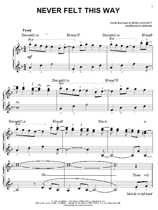Learn to play Brian McKnight Never Felt This Way sheet music for Easy Piano in minutes. Brian McKnight Never Felt This Way sheet music preview music notes and score for Easy Piano including 4 page(s)