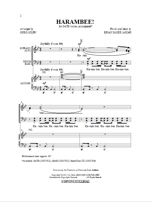 Brian McSee Harambee! (arr. Greg Gilpin) sheet music preview music notes and score for SATB including 18 page(s)