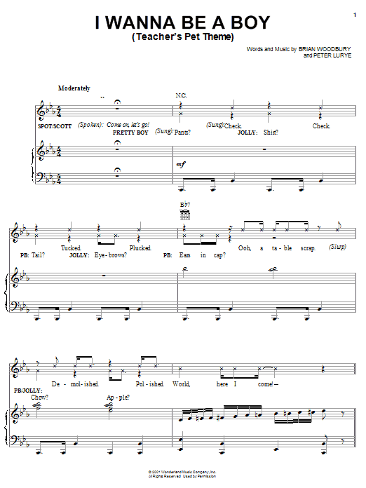 Learn to play Brian Woodbury I Wanna Be A Boy (Teacher's Pet Theme) sheet music for Piano, Vocal & Guitar (Right-Hand Melody) in minutes. Brian Woodbury I Wanna Be A Boy (Teacher's Pet Theme) sheet music preview music notes and score for Piano, Vocal & Guitar (Right-Hand Melody) including 8 page(s)