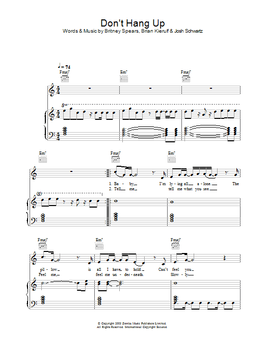 Learn to play Britney Spears Don't Hang Up sheet music for Piano, Vocal & Guitar in minutes. Britney Spears Don't Hang Up sheet music preview music notes and score for Piano, Vocal & Guitar including 4 page(s)