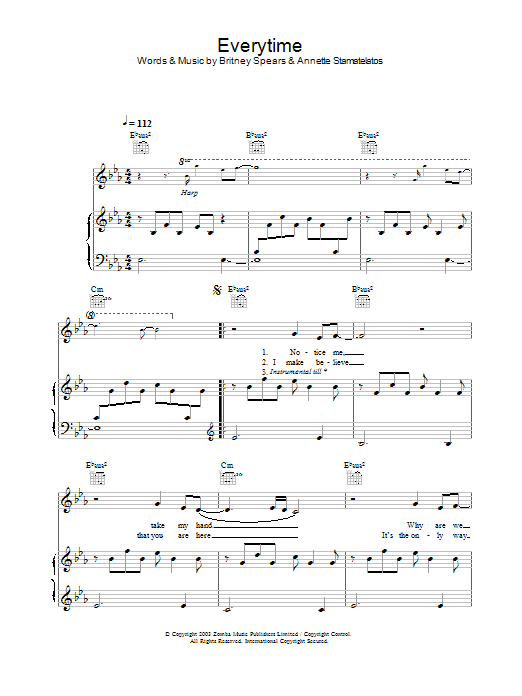 Learn to play Britney Spears Everytime sheet music for Piano, Vocal & Guitar in minutes. Britney Spears Everytime sheet music preview music notes and score for Piano, Vocal & Guitar including 4 page(s)