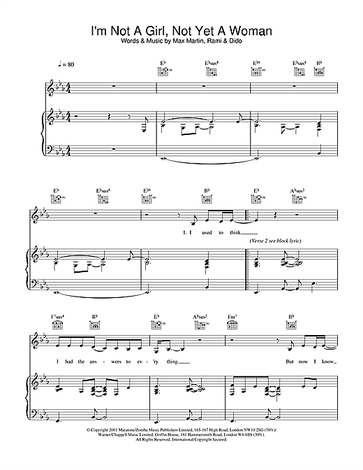 Learn to play Britney Spears I'm Not A Girl, Not Yet A Woman sheet music for Lyrics Only in minutes. Britney Spears I'm Not A Girl, Not Yet A Woman sheet music notes and chords