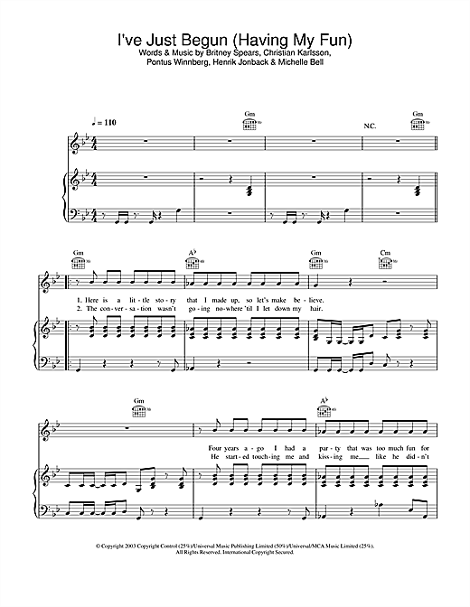 Learn to play Britney Spears I've Just Begun (Having My Fun) sheet music for Piano, Vocal & Guitar (Right-Hand Melody) in minutes. Britney Spears I've Just Begun (Having My Fun) sheet music notes and chords