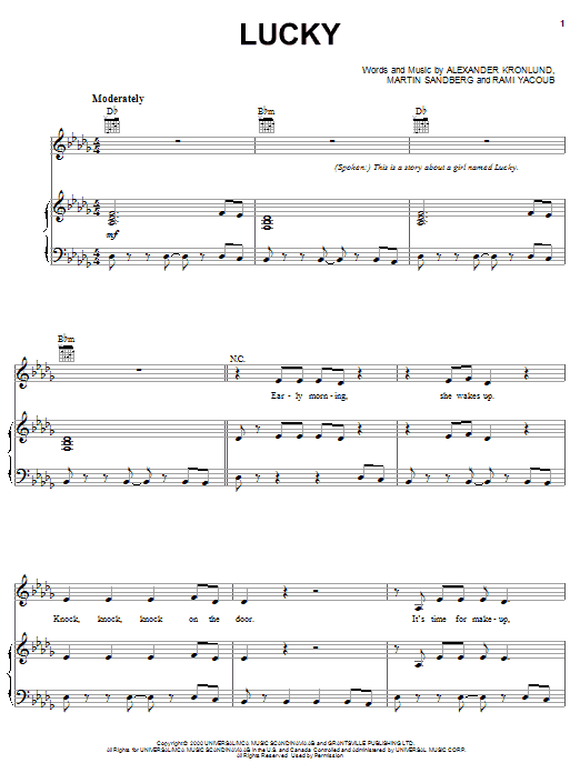Learn to play Britney Spears Lucky sheet music for Piano, Vocal & Guitar (Right-Hand Melody) in minutes. Britney Spears Lucky sheet music notes and chords