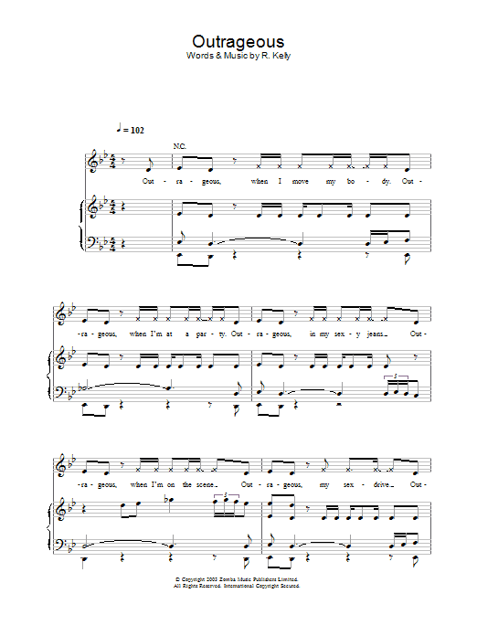 Learn to play Britney Spears Outrageous sheet music for Piano, Vocal & Guitar in minutes. Britney Spears Outrageous sheet music preview music notes and score for Piano, Vocal & Guitar including 7 page(s)