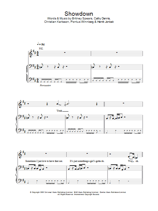 Learn to play Britney Spears Showdown sheet music for Piano, Vocal & Guitar in minutes. Britney Spears Showdown sheet music preview music notes and score for Piano, Vocal & Guitar including 6 page(s)