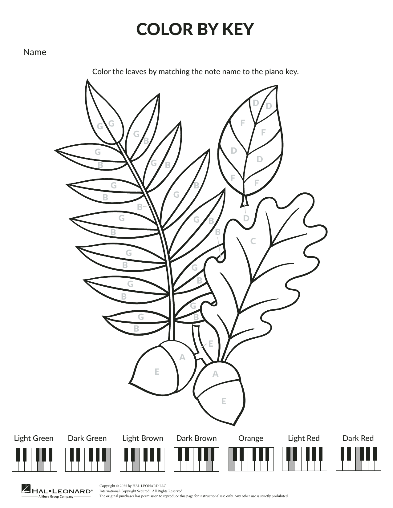 Brittany McCorriston Color By Key: Autumn Leaves sheet music, chords, lyrics - Printable PDF for Theory Worksheet