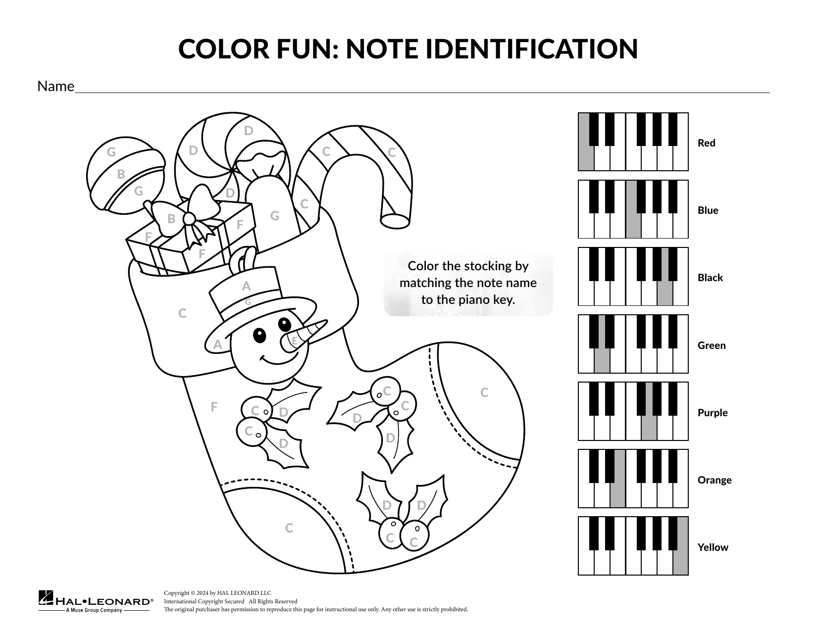 Brittany McCorriston Color by Note: Stocking sheet music, chords, lyrics - Printable PDF for Theory Worksheet