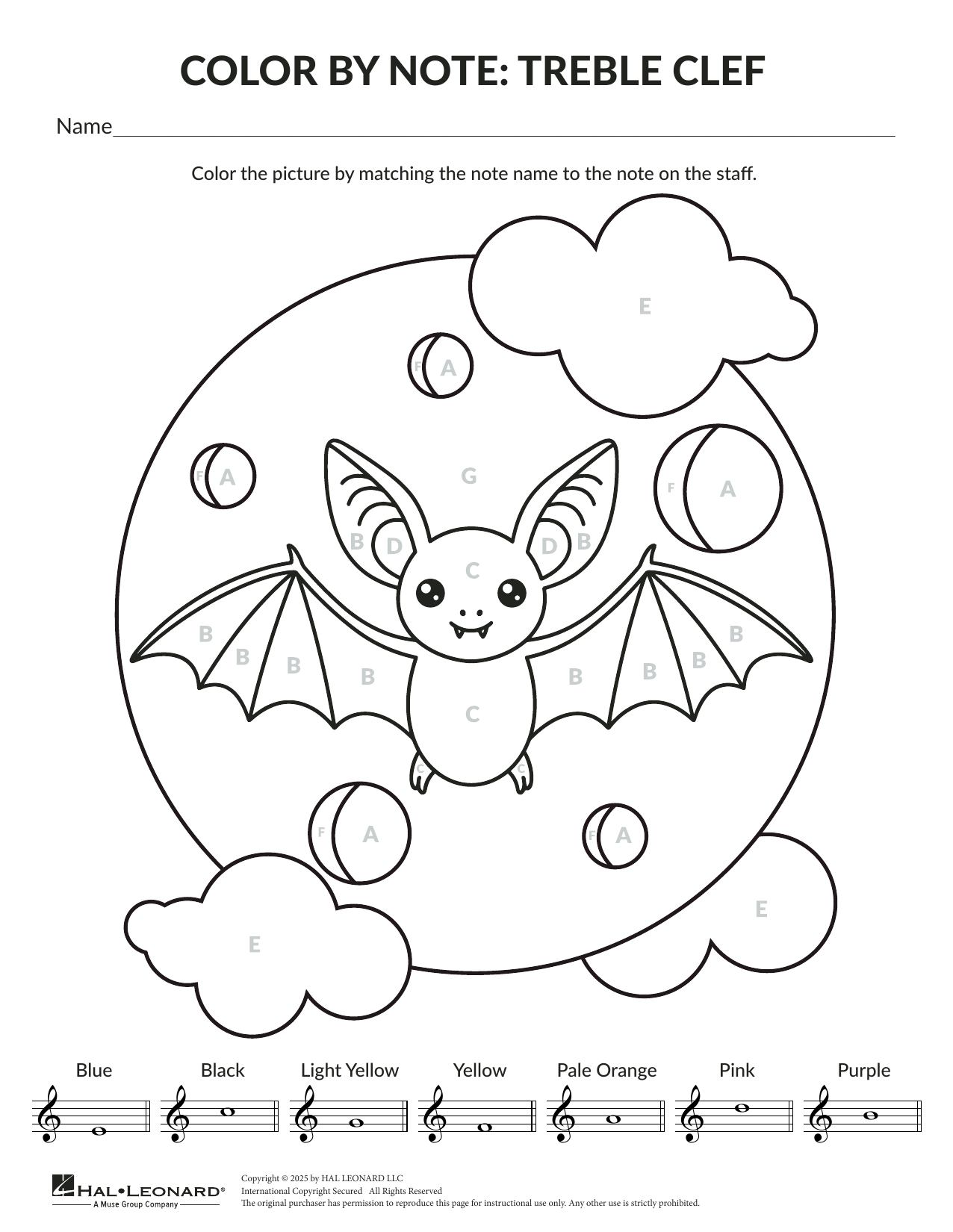Brittany McCorriston Halloween Color By Note: Bat sheet music, chords, lyrics - Printable PDF for Theory Worksheet