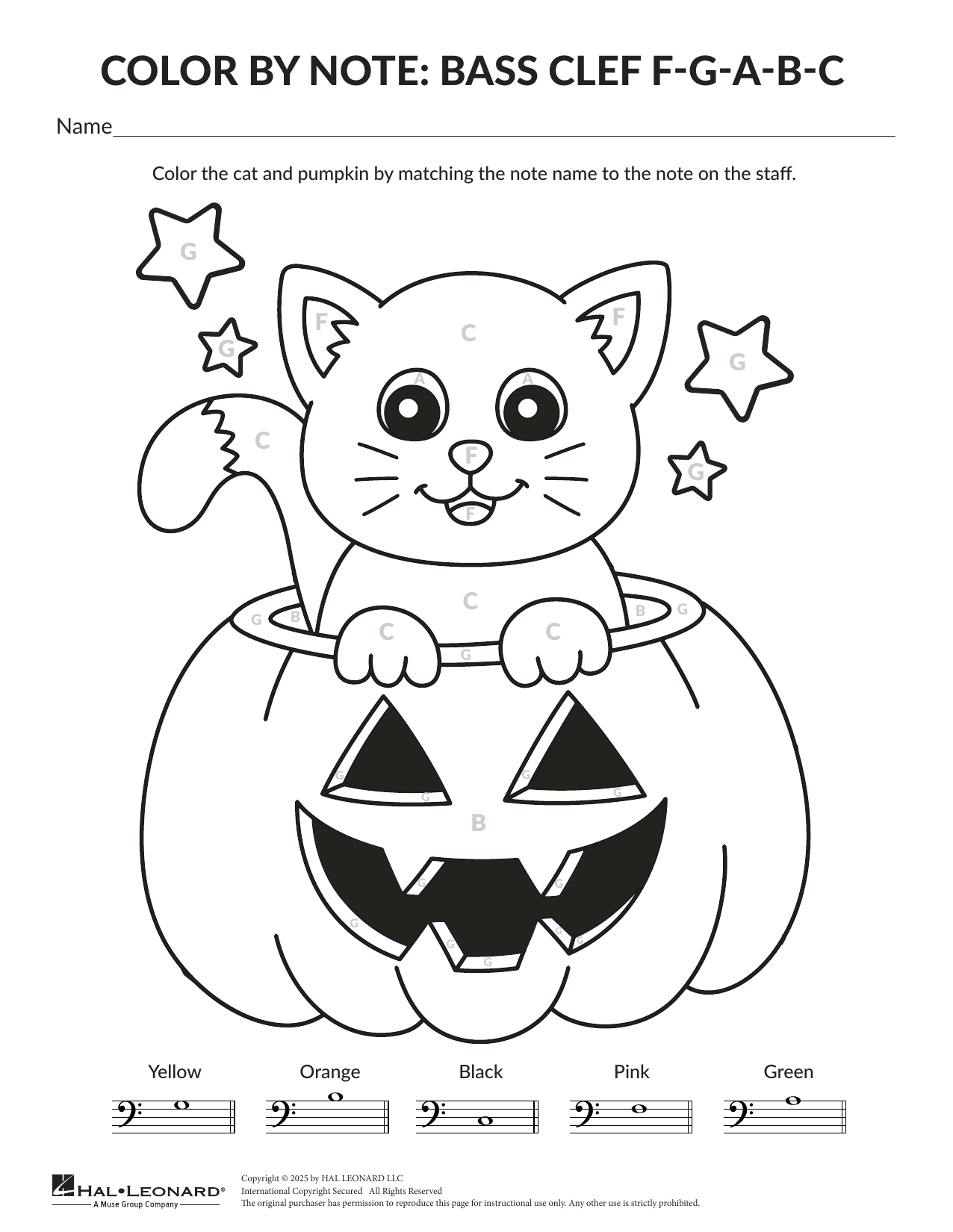 Brittany McCorriston Halloween Color By Note: Cat sheet music, chords, lyrics - Printable PDF for Theory Worksheet