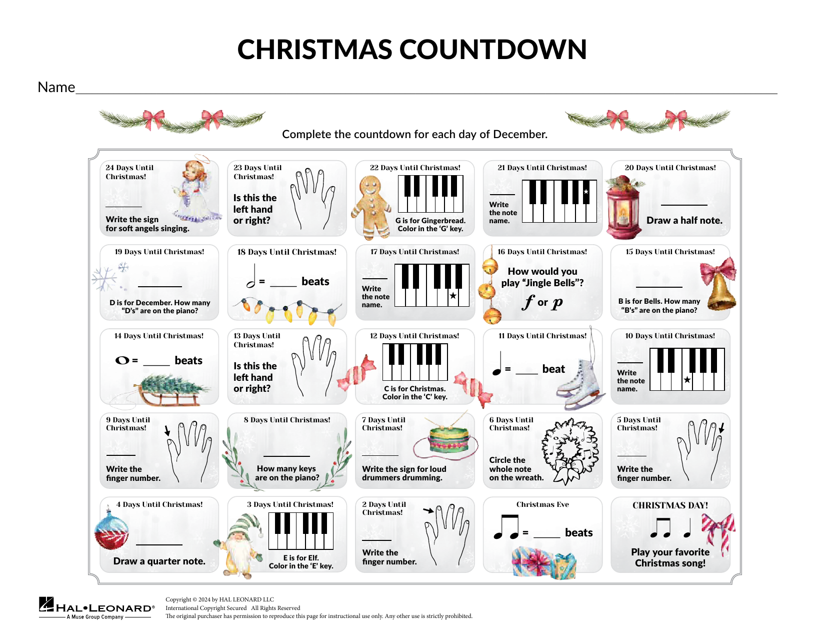 Brittany McCorriston Music Theory Christmas Countdown sheet music, chords, lyrics - Printable PDF for Theory Worksheet