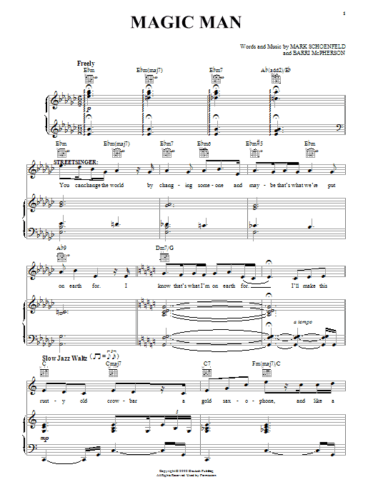 Brooklyn The Musical Magic Man sheet music preview music notes and score for Piano, Vocal & Guitar (Right-Hand Melody) including 5 page(s)