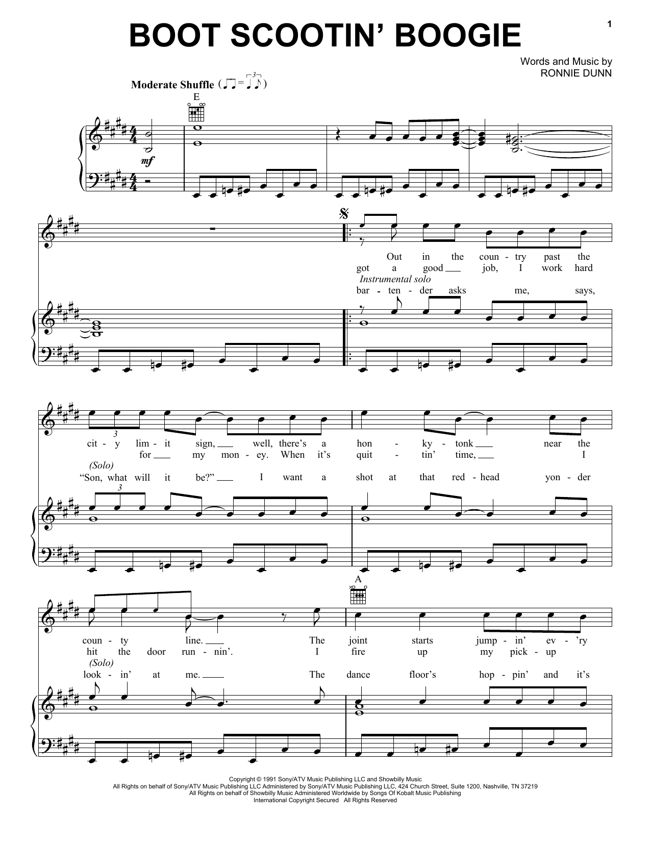 Learn to play Brooks & Dunn Boot Scootin' Boogie sheet music for Piano, Vocal & Guitar (Right-Hand Melody) in minutes. Brooks & Dunn Boot Scootin' Boogie sheet music preview music notes and score for Piano, Vocal & Guitar (Right-Hand Melody) including 4 page(s)