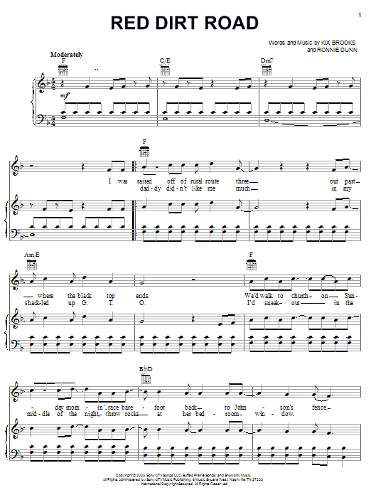 Learn to play Brooks & Dunn Red Dirt Road sheet music for Piano, Vocal & Guitar (Right-Hand Melody) in minutes. Brooks & Dunn Red Dirt Road sheet music notes and chords