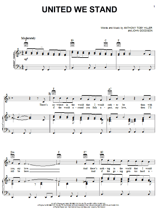 Learn to play Brotherhood Of Man United We Stand sheet music for Piano, Vocal & Guitar (Right-Hand Melody) in minutes. Brotherhood Of Man United We Stand sheet music notes and chords