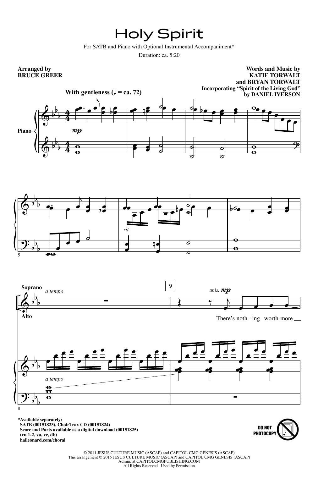 Bruce Greer Spirit Of The Living God sheet music, chords, lyrics - Printable PDF for SATB