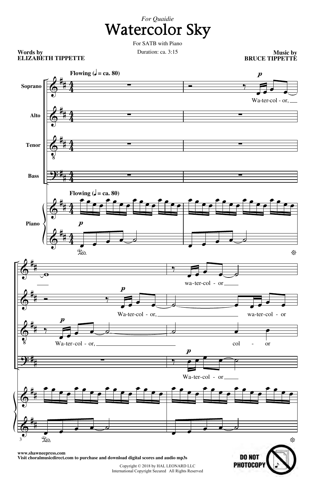 Bruce Tippette & Elizabeth Tippette Watercolor Sky sheet music, chords, lyrics - Printable PDF for SATB Choir