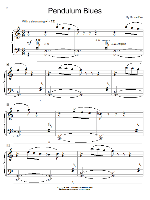 Learn to play Bruce Berr Pendulum Blues sheet music for Easy Piano in minutes. Bruce Berr Pendulum Blues sheet music preview music notes and score for Easy Piano including 2 page(s)