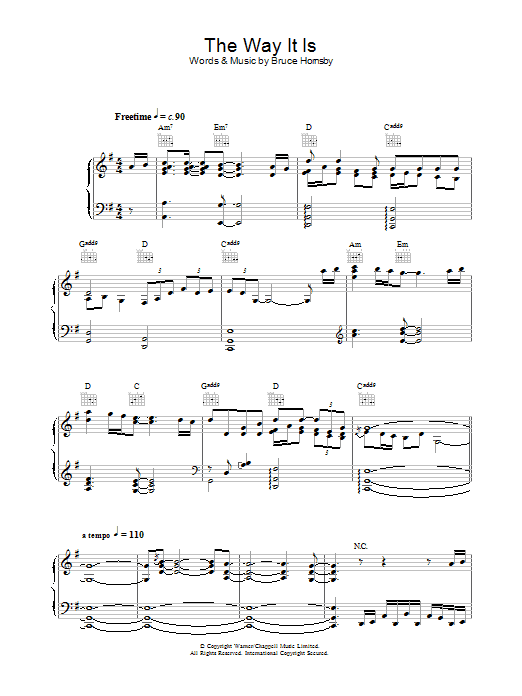 Learn to play Bruce Hornsby And The Range The Way It Is sheet music for Piano, Vocal & Guitar in minutes. Bruce Hornsby And The Range The Way It Is sheet music preview music notes and score for Piano, Vocal & Guitar including 8 page(s)